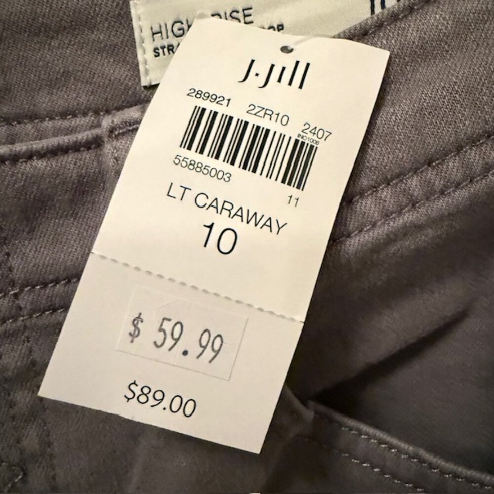 J. Jill High Rise Fringe Hem Straight Leg Crop Jeans, NWT, Olive, Size 10 - Picture 6 of 6